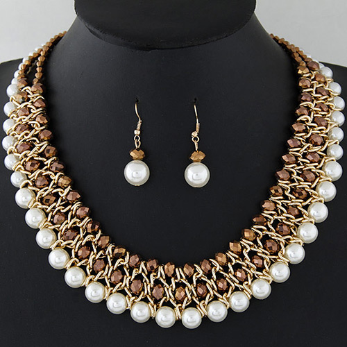 Fashion Coffee+white Pearls&diamond Decorated Multi-layer Jewelry Sets