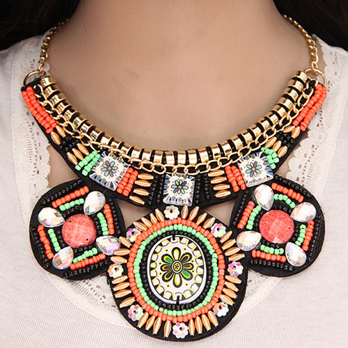Trendy Multi-color Beads Decorated Round Shape Simple Collar Necklace