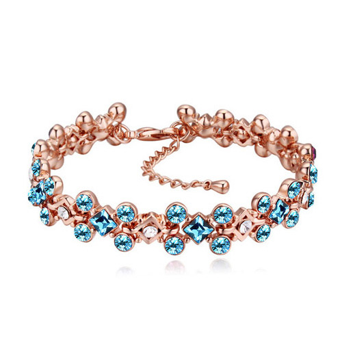 Fashion Rose Gold+blue Gemstone Shape Diamond Decorated Simple Bracelets
