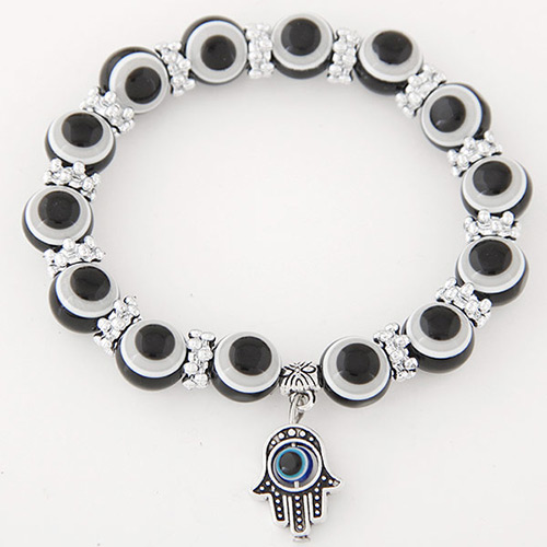 Personlity Black Metal Palm Pendant Decorated Eyes Design Simple Bracelet