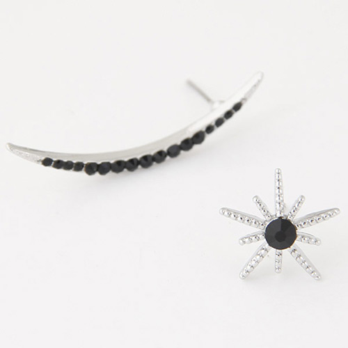 Fashion Silver Color Star&moon Shape Decorated Simple Asymmetry Earrings