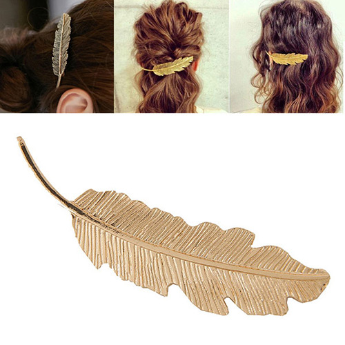 Fashion Gold Color Metal Leaf Decorated Pure Color Design Hair Clip