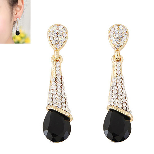 Fashion Black Diamond Decorated Waterdrop Beads Earring