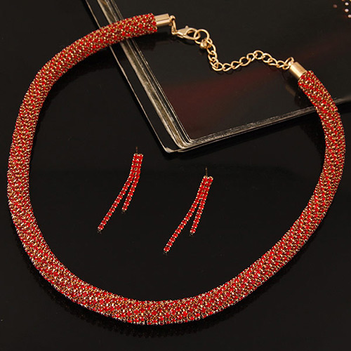 Fashion Red Twist Chain Decorated Simple Jewelry Sets