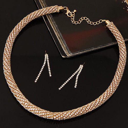 Fashion Gold Color+white Twist Chain Decorated Simple Jewelry Sets