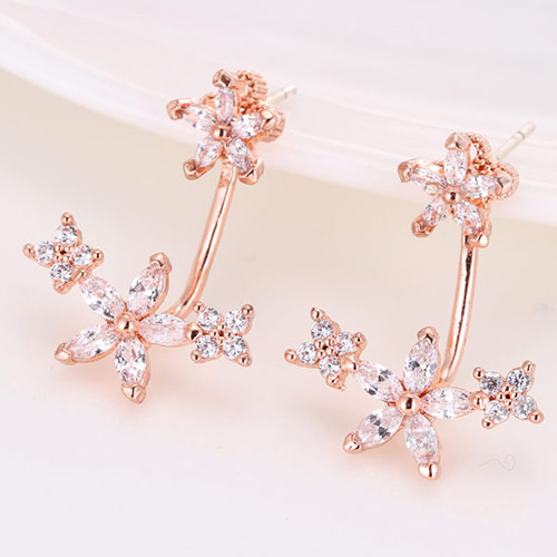 Sweet Rose Gold Diamond Clover Shape Decorated Simple Earring