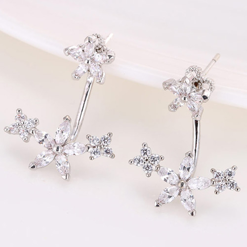 Sweet Silver Color Diamond Clover Shape Decorated Simple Earring