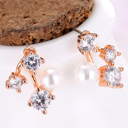 Sweet Rose Gold Diamond&pearl Ball Shape Decorated Simple Earring