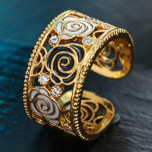 Sweet Gold Color Flower Shape Decorated Hollow Out Opening Ring