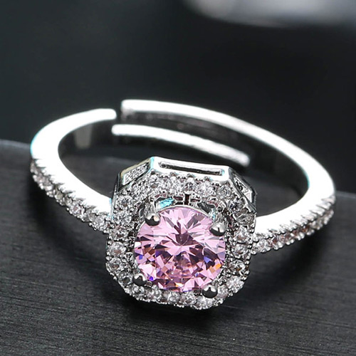 Sweet Pink Diamond Decorated Simple Adjustable Ring