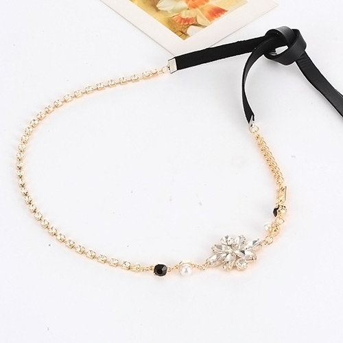 Elegant Black Diamond&pearl Decorated Simple Belt