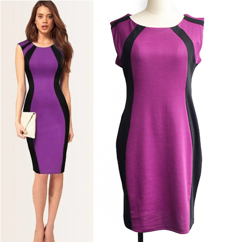 Sexy Purple Color Matching Decorated Stripe Sleeveless Tight Dress