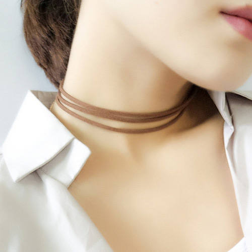 Elegant Coffee Pure Color Decorated Multilayer Collar Necklace