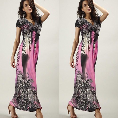 Bohemia Pink Leopard Grain Pattern Decorated Sleeveless Loose Long Dress