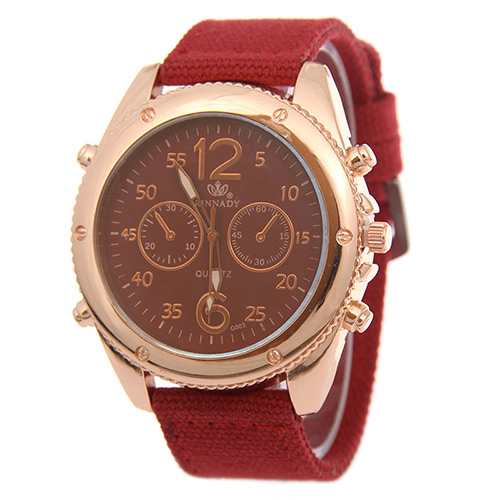 Fashion Red Big Digit Decorated Pure Color Strap Watch