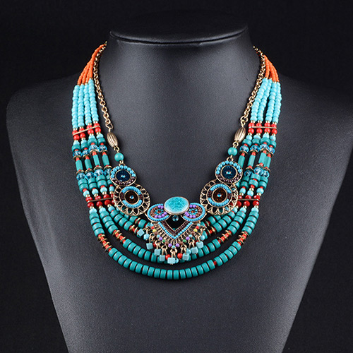 Fashion Green Round Shape & Beads Decorated Multilayer Necklace