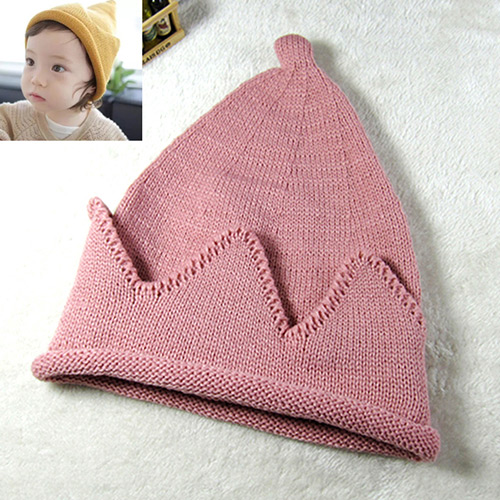 Cute Pink Pure Color Decorated Crown Shape Hat