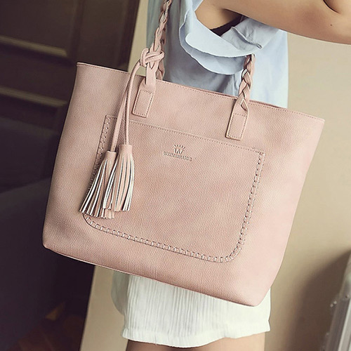 Elegant Pink Tassel Pendant&pocket Decorated Square Shoulder Bag