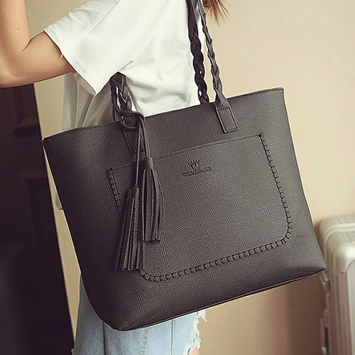 Elegant Black Tassel Pendant&pocket Decorated Square Shoulder Bag