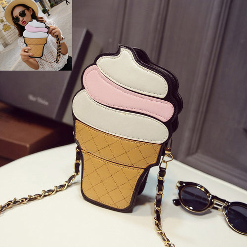 Cute Pink Color Matching Decorated Ice Cream Shape Shoulder Bag