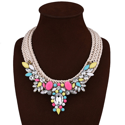 Exaggerated Multi-color Geometric Shape Gemstone Decorated Hand-woven Necklace
