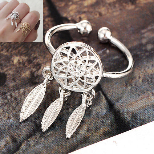 Fashion Silver Color Metal Leaf Pendant Decorated Hollow Out Opening Ring