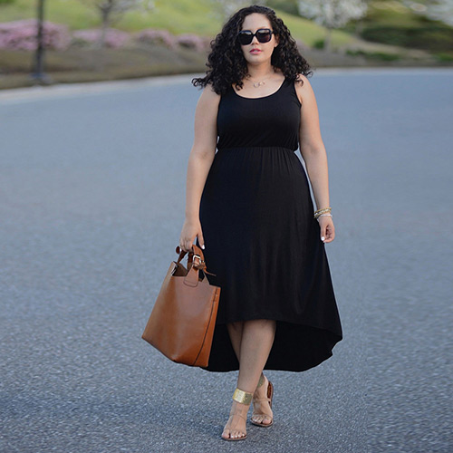 Fashion black Pure Color Design Round Neckline Sleeveless Irregular Shape Dress