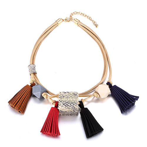 Fashion Multi-color Tassel Pendant Decorated Multi-layer Short Chain Necklace
