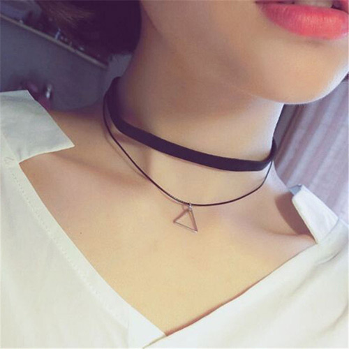 Vintage Balck Hollow Out Star Pendant Decorated Double Layer Choker Necklace