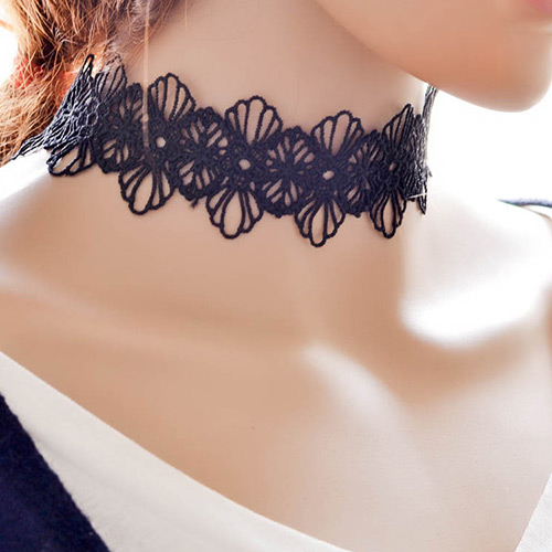 Vinatge Black Hollow Out Design Simple Lace Choker Necklace