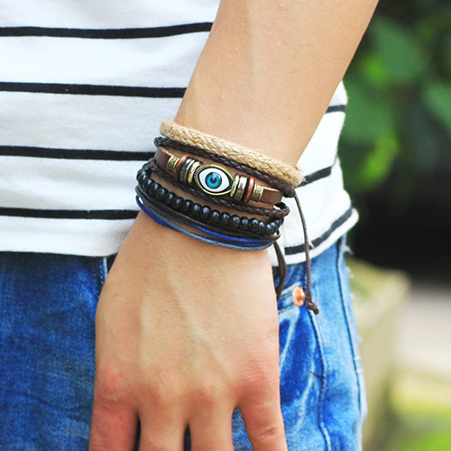Personality Coffee Eye Decorated Hand-woven Multilayer Bracelet