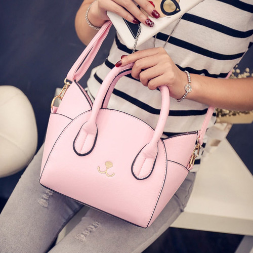 Cute Pink Cat Shape Decorated Regular Geometric Shoulder Bag