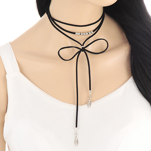 Trendy Black Leaf Pendant Decorated Multi-layer Simple Necklace