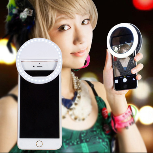 Trendy White Hollow Out Round Shape Design Simple Led Beauty Selfie Timer(without The Battery)