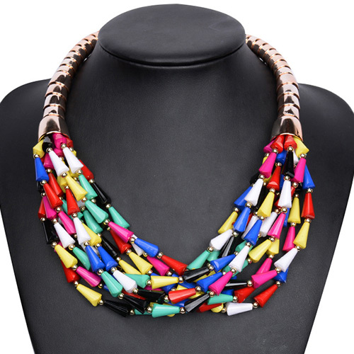 Fashion Multi-color Multi-layer Bead Decorated Short Chain Simple Necklace