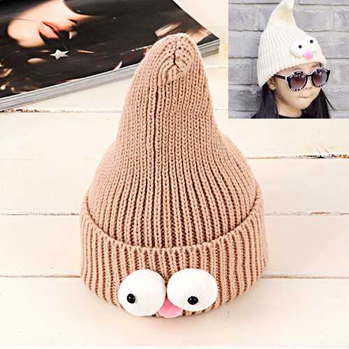 Lovely Khaki Pure Color Design Big Eyes Decorated Baby Knitted Hat
