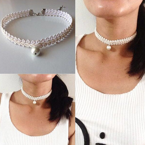 Fashion White Big Pearl Pendant Decorated Short Chain Necklace