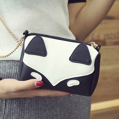 Fashion Black Fox Pattern Decorated Color Matching Mini Handbag
