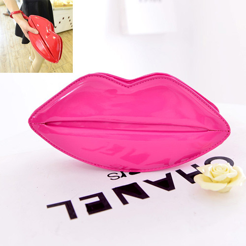 Sweet Plum Red Lip Shape Decorated Pure Color Shoulder Bag
