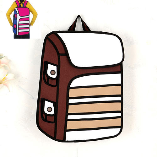 Cute Brown Cartoon 3d Strip Pattern Decorated Simple Backpack
