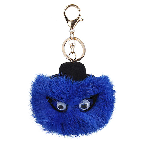 Lovely Blue Eyes Decorated Fuzzy Ball Design Simple Key Ring