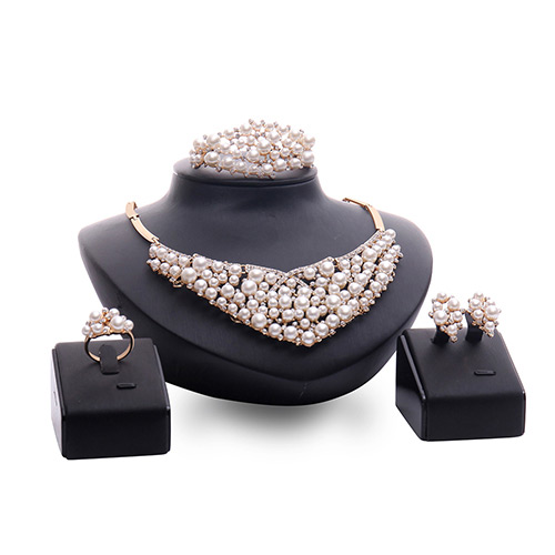 Fashion Gold Color+white Pearsl Decorated Irregular Shape Simple Jewelry Sets