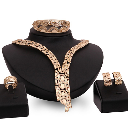 Fashion Gold Color Hollow Out Design Double Layer Simple Jewelry Sets
