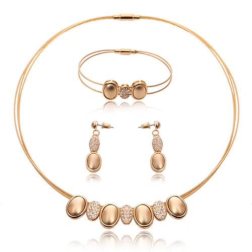 Fashion Gold Color Oval Shape Decoratedpure Color Jewelry Sets (3pcs)