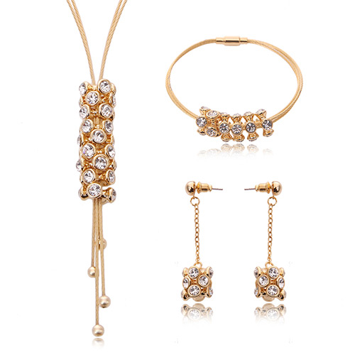 Fashion Gold Color Round Shape Diamond Decorated Irregular Shape Jewelry Sets (3pcs)