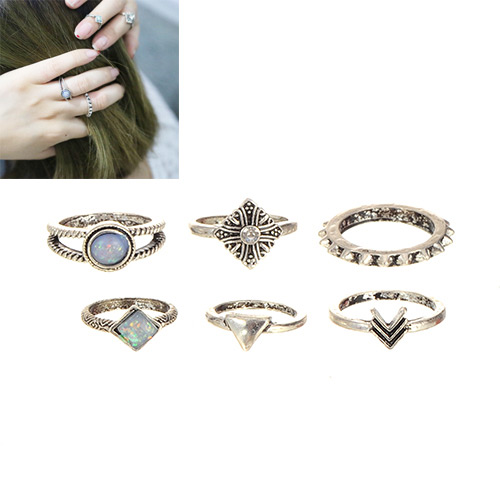 Fashion Silver Color Oval Shape Diamond Decorated Arrow Shape Ring (6pcs)