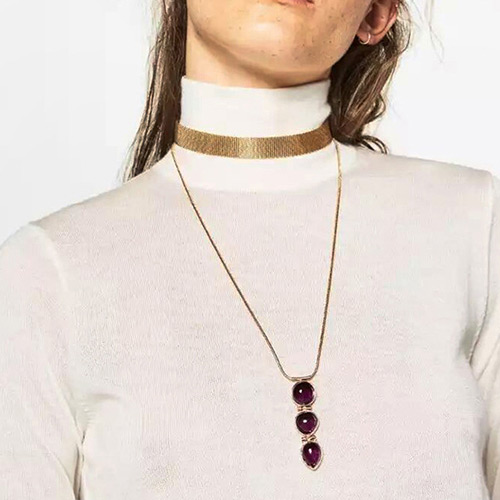 Vintage Purple Three Round Shape Pendants Decorated Double Layer Necklace