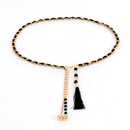 Bohemia Black Tassel &round Shape Decorated Simple Waist Chain