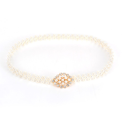 Elegant Gold Color Pearl & Diamond Decorated Simple Belt