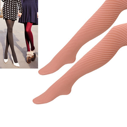 Elegant Pink Stripe Pattern Decorated Pure Color Silk Stockings